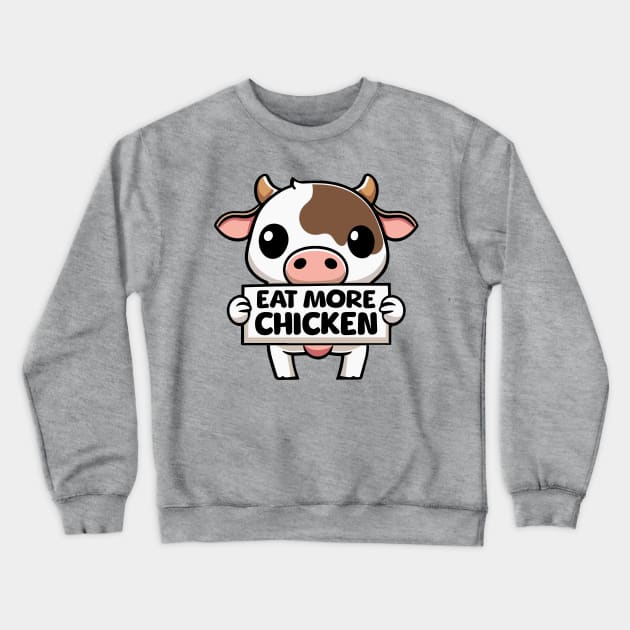 Eat More Chicken! Cute Cow Cartoon Crewneck Sweatshirt by Cute And Punny